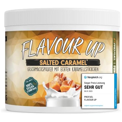 Geschmackspulver SALTED CARAMEL 250g - Leckerer Geschmack und Süße - nur 10 kcal pro Portion - Vielseitig einsetzbar für Lebensmittel & Getränke - Flavour Powder - FLAVOUR UP Cover