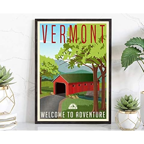 Retro Style Travel Poster, Vermont, Vintage Rustic Poster Print, Home Office wall Decoration, Vermont State Map Poster - 12 * 18 inches Cover