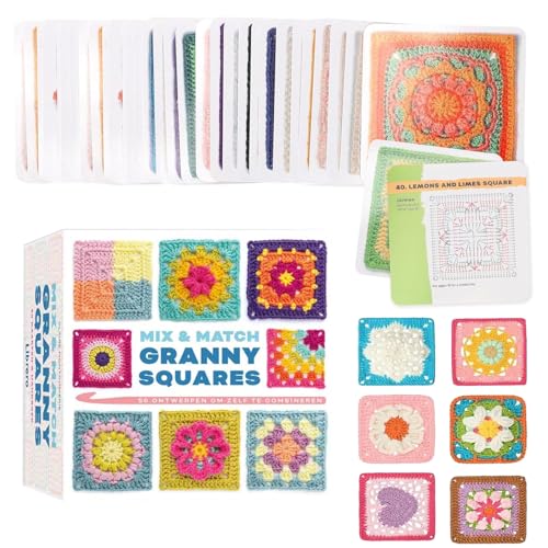JDCMEI Granny Square Häkel-Karten 50 Stück Mix & Match Designs Häkel-Karten Granny Squares Häkeln Buch Crochet Patterns Granny Squares Cards für Individuelle Häkeldecken Patches