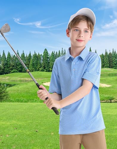 Image of Polo Shirts for Boys Golf Polo Shirt Short Sleeve Boys Performance Polo Dry Fit Stretch Collared UPF50+ Kids Golf Shirts