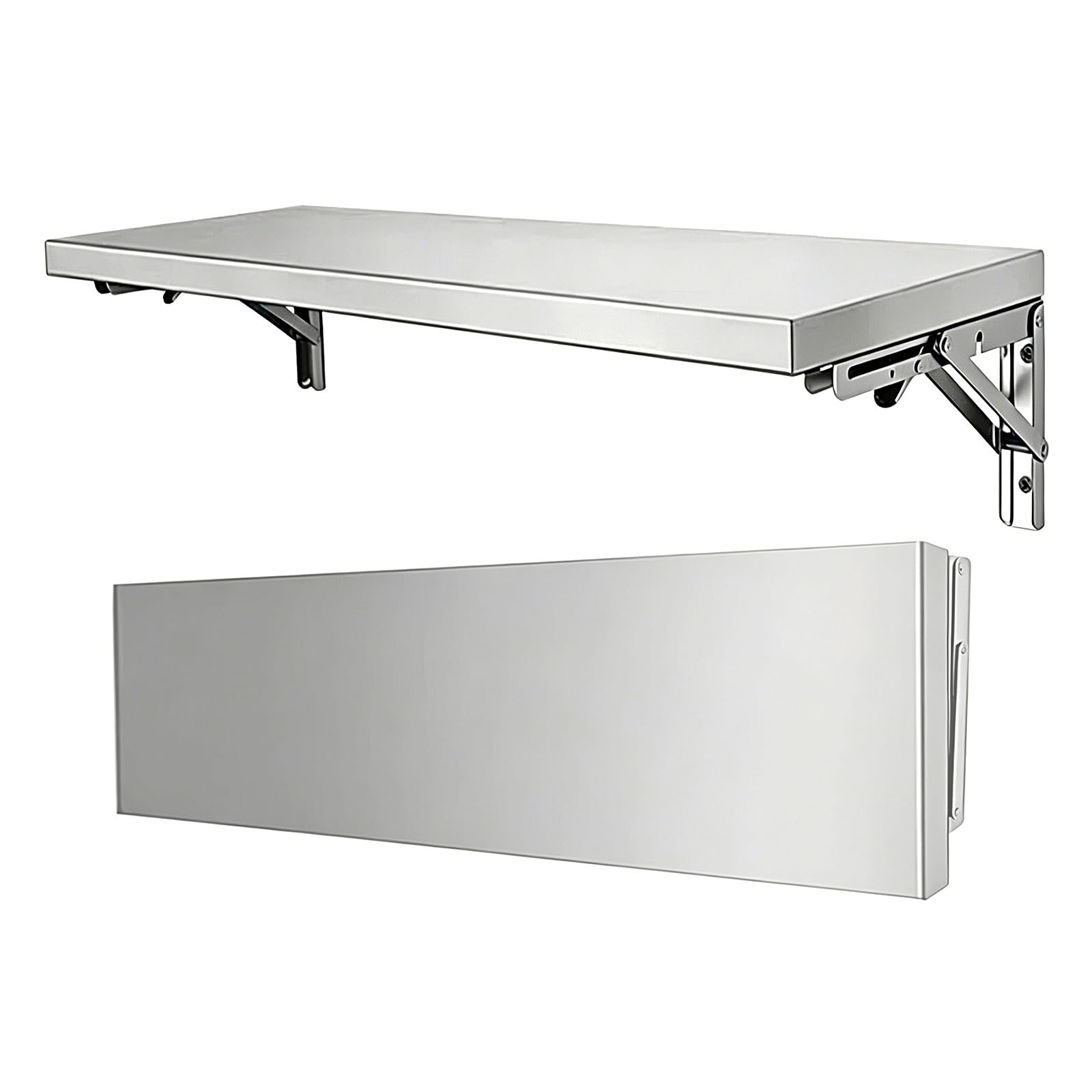 Mesa Plegable Pared con 2 Soportes Escritorio Plegable Pared Acero Inoxidable 304 (Espesor de 0,5mm) Capacidad de Carga de 40kg Mesa Abatible para Cocina Balcón Baño(60x40cm/23.6x15.7in)