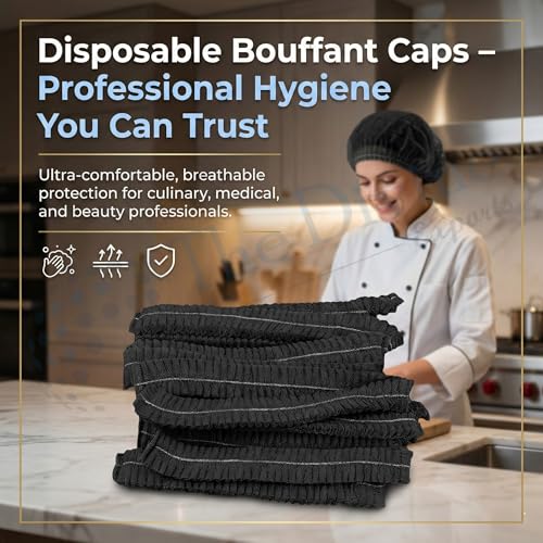 Image of Stretchable Disposable Non-Woven Unisex Bouffant Caps for Surgical, Restaurants, Cooking & Home Use, Free Size (Pack of 50, Black)