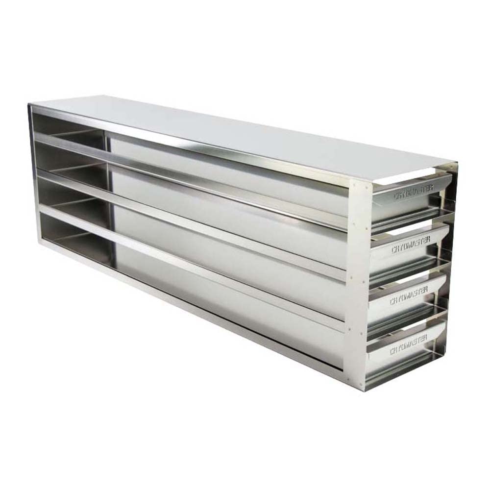 4-6202 Edelstahl Schrankeinschub für 20 Kryoboxen Kapazität, 710mm x 140mm x 231mm, Silber