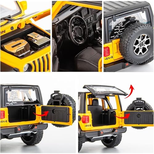 Image of 1:24 Scale Rubicon Wrangler Toy Car for Kids Collection Diecast Metal Toy Model Car with Light Sound Pull Back Openable Door