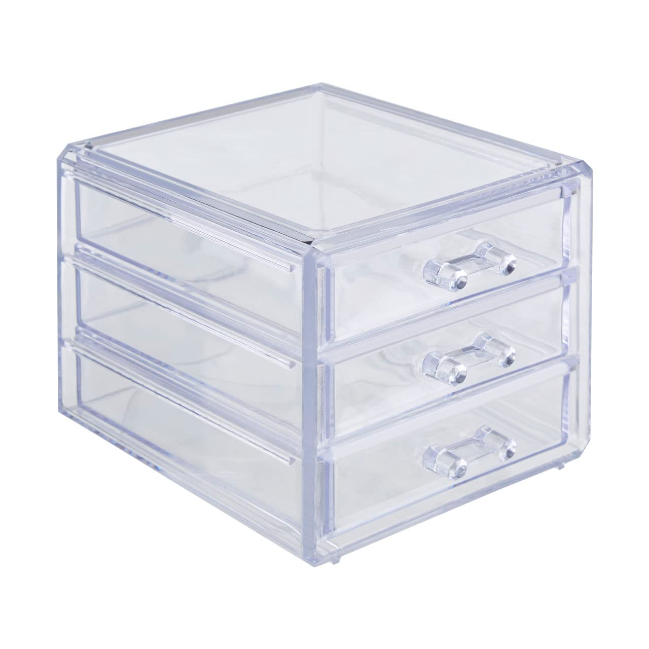Premier Housewares Clear Cosmetics Organizer/Makeup Storage Box With 3 Pull Out Drawers/Stylish Plastic Makeup Organizer W12 x D14 x H11cm/ Storage Box For Makeup