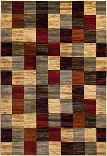 Image of Unique Loom Barista Collection Area Rug - Gava (7' 1 inch x 10' Rectangle, Multi / Brown)