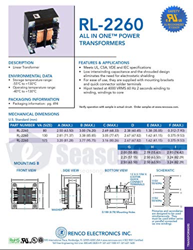 RL-2260-175-24 115/230 V, 12/24 V 175VA AC Power Transformer2