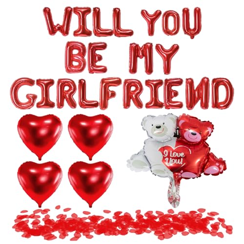 CHROMACRAFT 21 balões de letras, 4 balões de amor, 500 pétalas simuladas e 1 balão de urso de casal, decoração de festa romântica, decoração de cena de festa