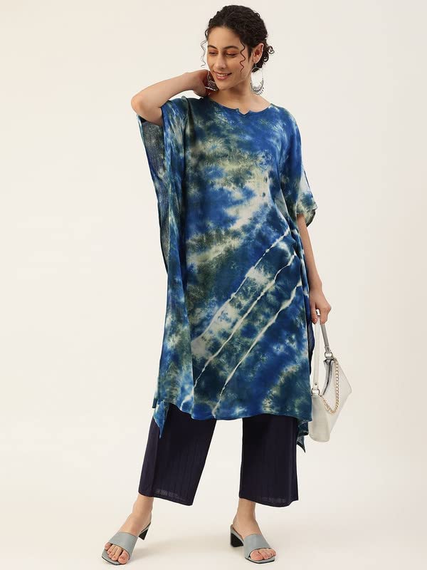 Image of Maaesa Women Handcrafted Tie & Dye Rayon Crepe Kaftan Kurta | Casual Wear | Flowy Kaftan Style | Lightweight & Breathable Fabric