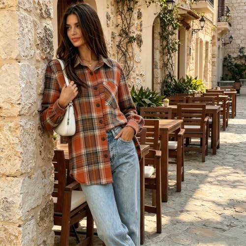 Plaid Flannel Shirts for Women Casual Long Sleeve Collared Shirt Fall Tops - image 4