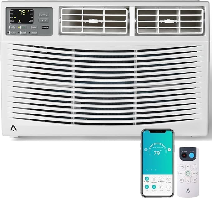 Window Air Conditioner, 12000 BTU for Rooms up to 550 Sq. Ft.- WiFi Enabled, Maintains Window View & Natural Light, 5 Modes, Ultra Quiet, Energy Savings, Easy Install, White
