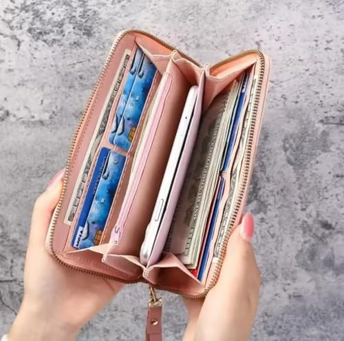Fashion Zipper Wallet Multifunctional Long Zipper Women's Wallet with Large Capacity PU Leather (pink)3