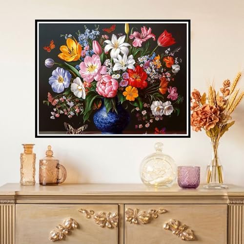 Diamond Painting Flor Diamond Painting Adultos Manualidades Punto de Cruz Diamante Arte de Cristal Kit, 5D DIY Pintura de Diamante Niños Kit Completo para Decoración y Regalo 50x60cm Ramo Z#-717