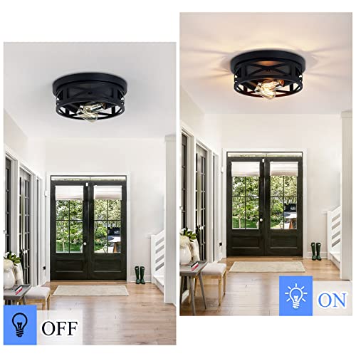 Image of SKEJAO Flush Mount Ceiling Light Fixture,Black 2-Light Hallway Light Fixtures Ceiling,Light Fixtures Ceiling Mount for Farmhouse,Kitchen,Hall,Bedroom,Bathroom (2 Pack)