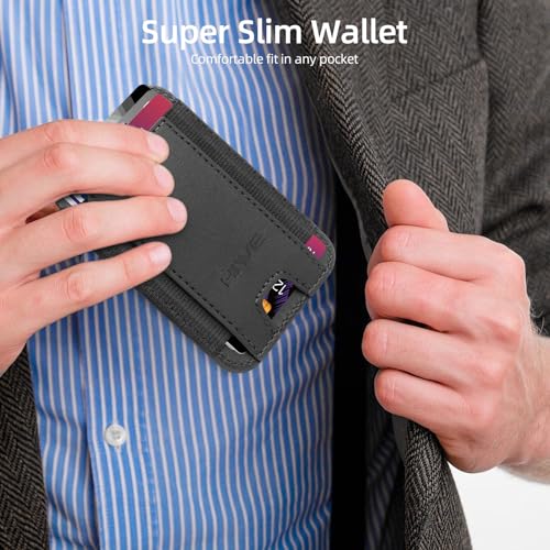 HiWe Mens Wallet with AirTag Holder, Leather Minimalist Slim RFID Blocking Smart Wallet for Men, 10 Cards Holder, 2 Slots, Gift for Men, No AirTag Included, Black4