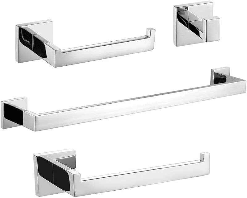 Bathroom Accessories 4-Pieces Bathroom Hardware Set Polished Chrome Towel Bar Set Stainless Steel Towel Holder Set