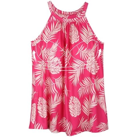 Halter Tank Top with Built in Bra Cup for Women Padded Camisole Shirt Loose Fit Casual Flowy Sleevless Summer Top Pink Print S Cover