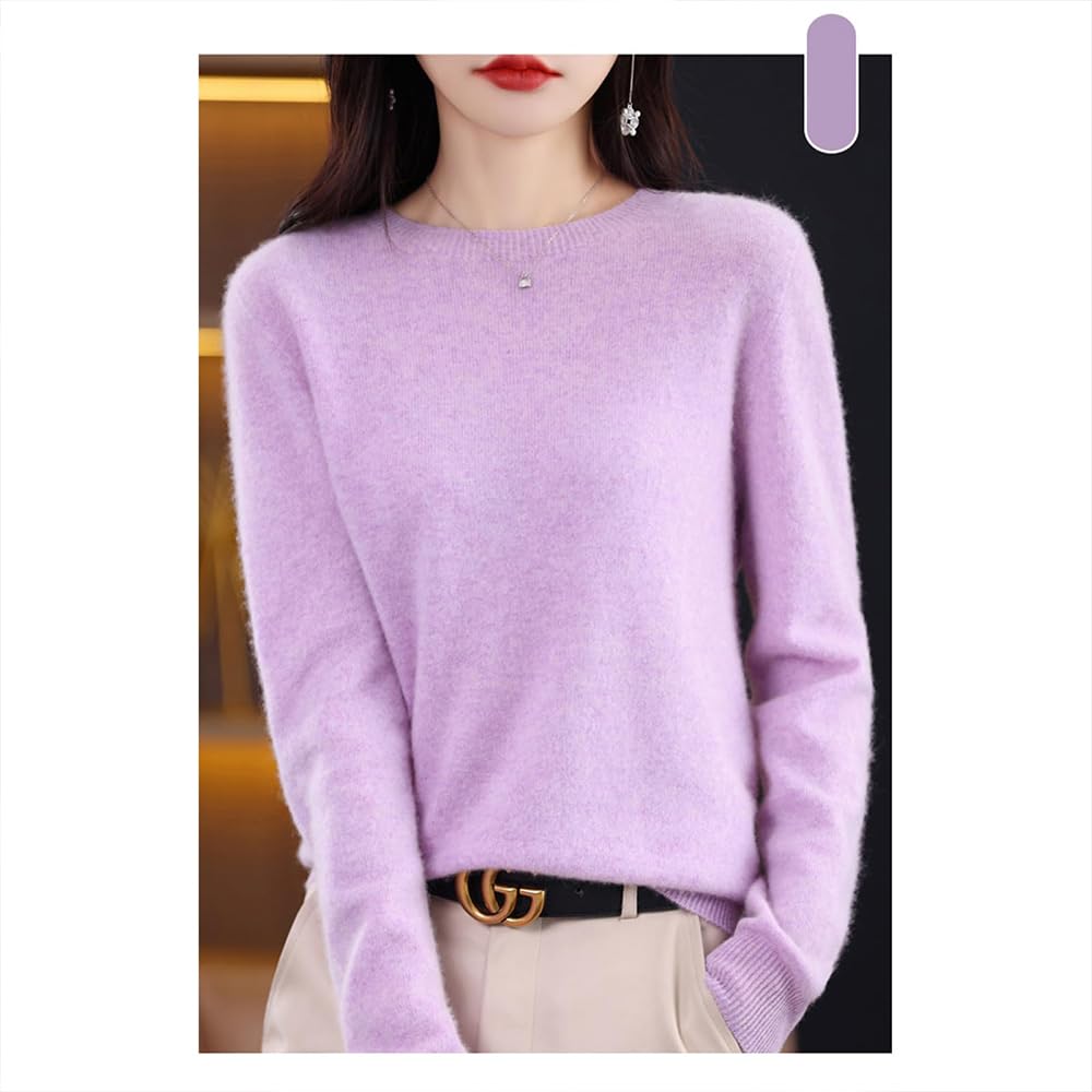 Suéteres de Cachemira para Mujer, jerséis de Cachemira, suéter de Lana Merino para Mujer, suéter de Punto Ligero (Violeta Claro,M)