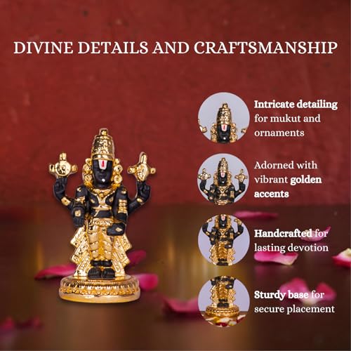 Image of Gold Plated Premium Balaji Statue for Car Dashboard, Gifting, Pooja Room Decor & Home Decoration (3 Inches)