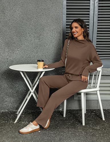 Totatuit Womens Lounge Sets Two Piece Tracksuits Casual Sweatsuits Mock Neck Tops with Thumb Holes Fall Outfits 6