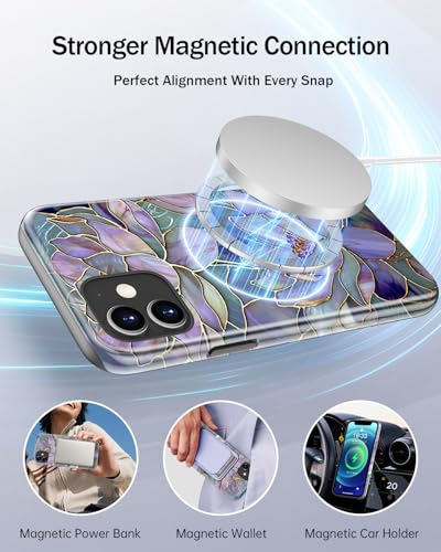 Image of Goodon for iPhone 12 Mini Case Cute - Wireless Charging Compatible - Dual-Layer Hard Shell + Silicone Cover - Protective Phone Case with Trendy Designs for Women - Abstract Lotus | Dual-Layer Hard Shell + Silicone, Slim Fit Protective Phone Cover with Wildflower Designs for Women Girls