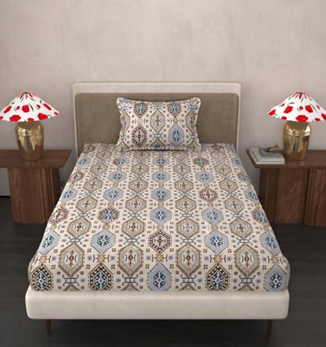 Image of VOMZER Cotton Feel Single Size Flat Bedsheet for Single Bed, Cotton Feel Bed Sheet Single Bed (60 X 90 Inches) with 1 Pillow Cover, Desert Mosaic