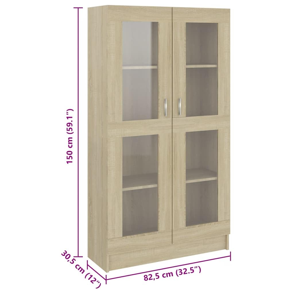 Tomostar Vitrine en Verre, Armoire Vitrine de Collection Armoire Vitrée Bibliothèque Meubles de Rangement pour Salon Chêne Sonoma 82,5x30,5x150 cm Bois ingénierie