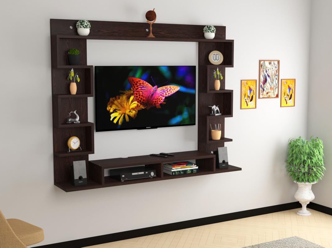 Hexaa Engineered Wood TV Entertainment Unit Set Top Box Stand, Mounted TV Unit - Ideal for Upto Size 43 inch (Brown) Color May Vary Slightly