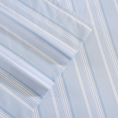 Image of Tommy Hilfiger - Queen Bed Sheets, Crisp & Cool Cotton Percale Bedding with Matching Pillowcases, Lightweight Bed Set, Oeko-Tex Certified (Sailing Stripe Blue)