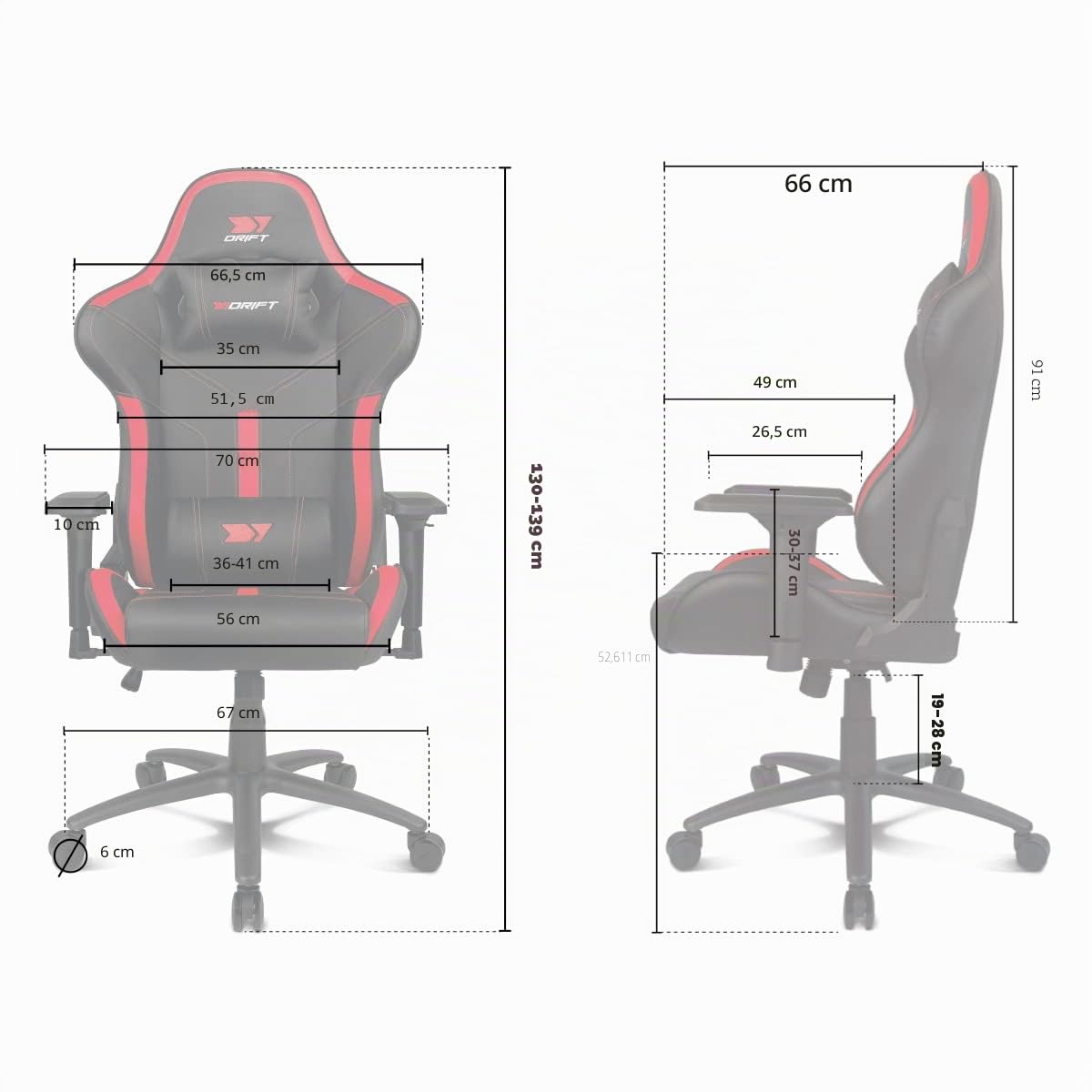 DRIFT GAMING DR350 – Ergonomischer Profi-Gaming-Stuhl mit 4D-Armlehnen, Lenden- und Nackenkissen, 135° neigbar, Leise Rollen, Schwarz/Weiß