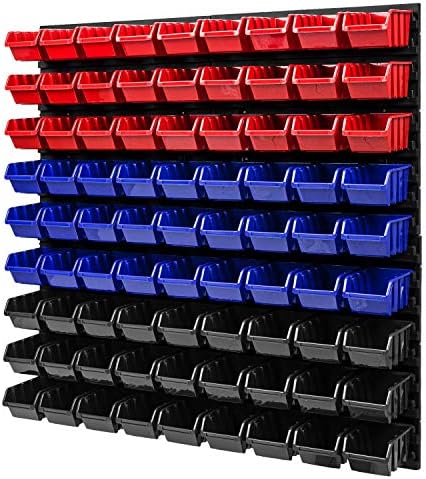 Werkstattregal Mit 56 Stapelboxen - 1728x780 Mm, Rot-schwarz, Inkl. Werkzeughalter & Wandplatte