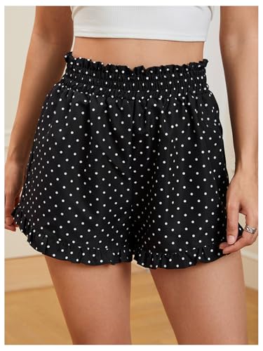 Image of MakeMeChic Women's Gingham Ruffle Lounge Shorts Elastic High Waist Pajamas Boxer Shorts