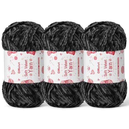 Image of 3x100g Fluffy Velvet Chenille Yarn for Crocheting and Knitting, 3x87.4yd Baby Yarn for Crocheting Soft, Crochet Chunky Yarn Amigurumi Yarns (Carbon Grey)