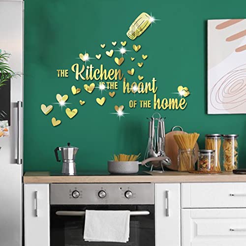 The Kitchen is The Heart of The Home Mirror Wall Sticker, Acrylic Kitchen Wall Decal - Image 2
