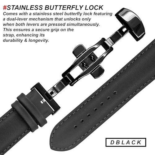 Image of DBLACK ''NAGATA3'' Leather Watch Strap with Butterfly Lock, Minimalist Design Watch Belt / / For 18mm, 20mm, 22mm, or 24mm Watch Band (Choose Your Size & Color)
