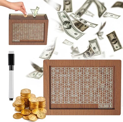 10k Wooden Savings Challenge Piggy Bank - Digital Coin Savings Box with Numbers