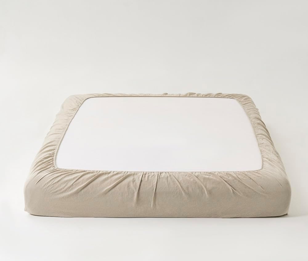 TUMEI Linen Fitted Sheet King(1 Piece) - Deep Pocket Mattress Cover Natural Flax Cotton Blended Basic Style Solid Color Soft Breathable Farmhouse Bedding - Linen, King Size - Image 5