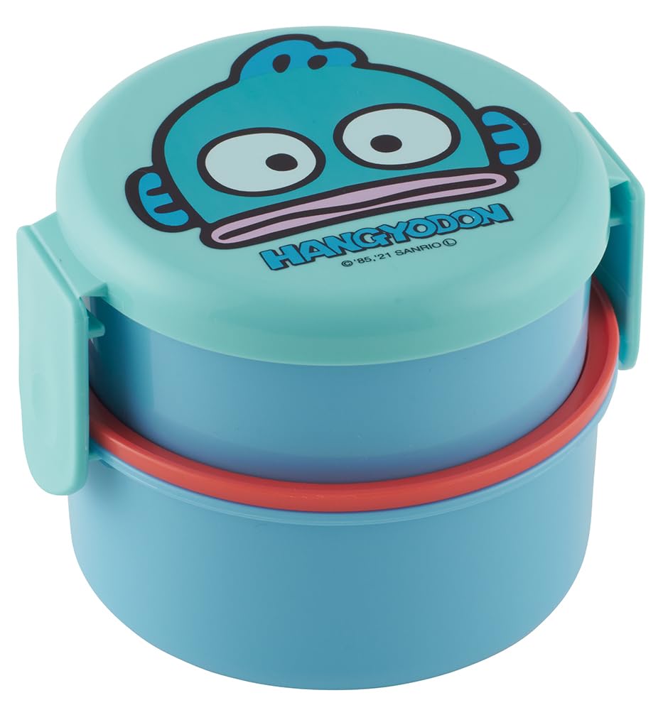 Skater Hangyodon 2 Tier Round Bento Lunch Box with Folk (17oz) - Authentic Japanese Design - Microwave Safe