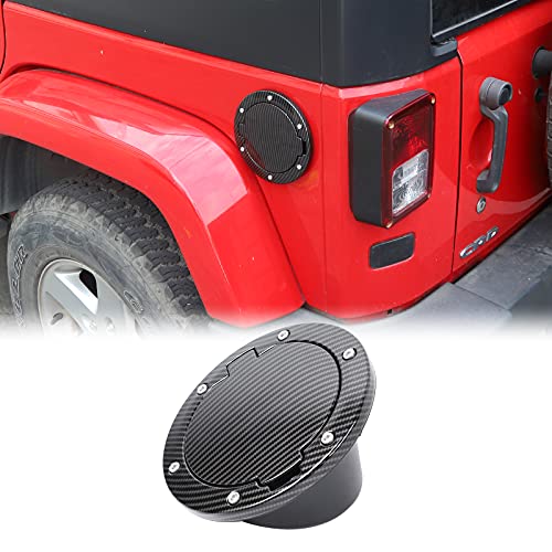 CheroCar for Jeep Wrangler JK Gas Cap Cover Fuel Filler Door Cover Accessories for Jeep Wrangler JK & Unlimited Sport Rubicon Sahara 2007-2018(Carbon Fiber)