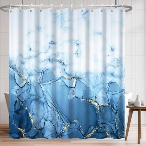 Uiiooazy Light Blue Marble Waterproof Bathroom Shower Curtain 72x72 inches