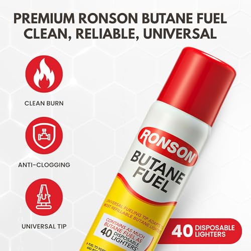 Ronson Butane Fuel Refill 135ml – Pack of 1 – Universal Lighter Fluid Refill for Torch, Kitchen, and Utility Lighters – Clean Burning Butane Gas for Refillable Lighters