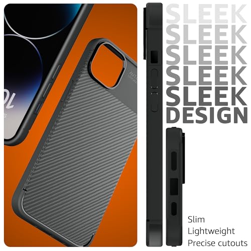 Image of amazon basics Sleek Carbon Fibre Finish Back Cover Case for iPhone 13 / iPhone 14 - Black