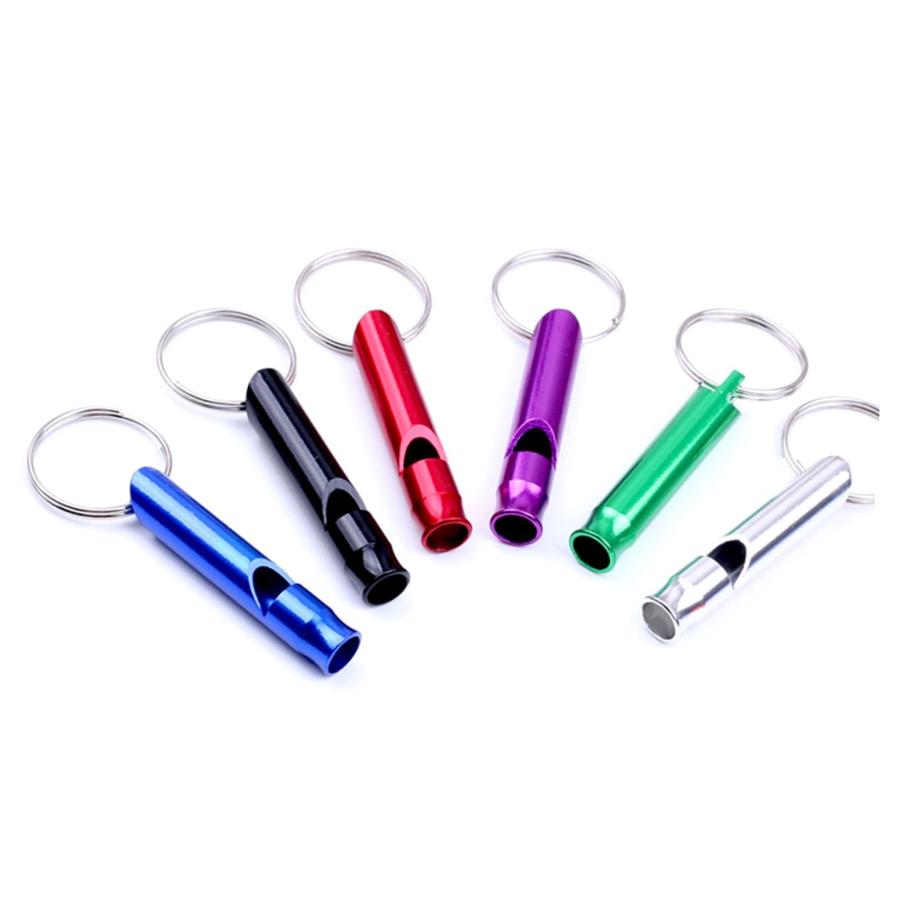 SUPVOX 6Pcs Survival Whistles Lightweight Aluminum Safety Whistles with Key Ring for Outdoor Sports Hiking Camping Climbing Random Color