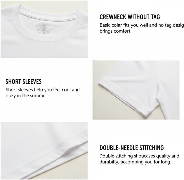 Men's 100% Cotton Crew Neck T-Shirt Classic Fit Plain Breathable & Short Sleeve Tee |Pack of 4|2 Navy Blue 2 White - Image 6