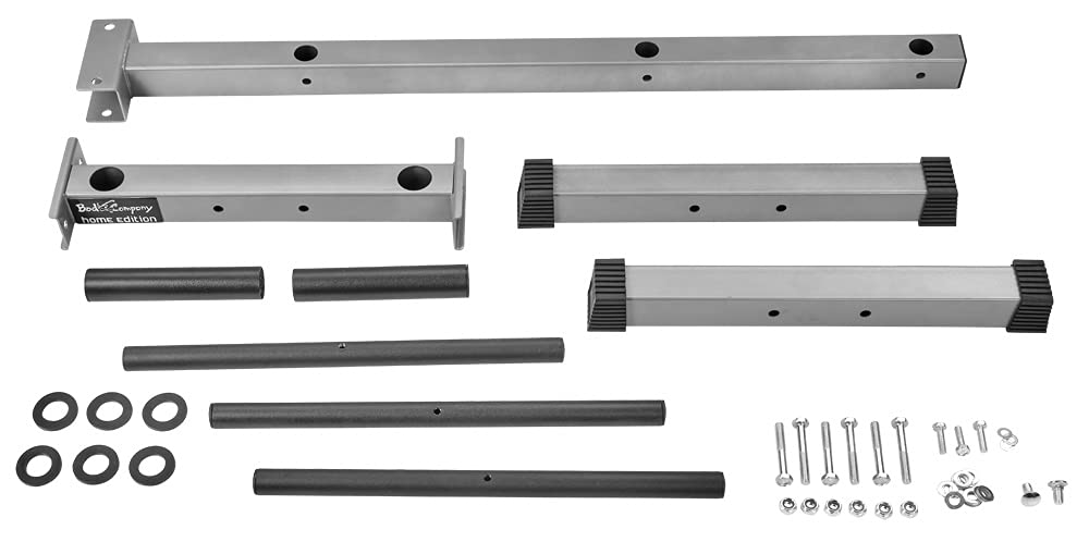 Bad Company Halterschijvenstandaard/plank met 6 schijfhouders en twee halterstanghouders voor 30/31 mm gewichtsschijven I BCA-98 (zilver met stanghouder