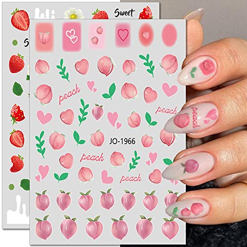 Dornail 6 Sheets Summer Fruit Nail Stickers 3D Lemon Strawberry Watermelon Peach Avocado Cherry Nail Decals Self Adhesive Sticker Flower Leaf Diy Nail Design Nail Art Decoration #TOP2