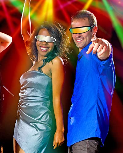 Image of 4 Pairs Futuristic Narrow Cyclops Sunglasses Robot Space Costume Color Mirrored Lens