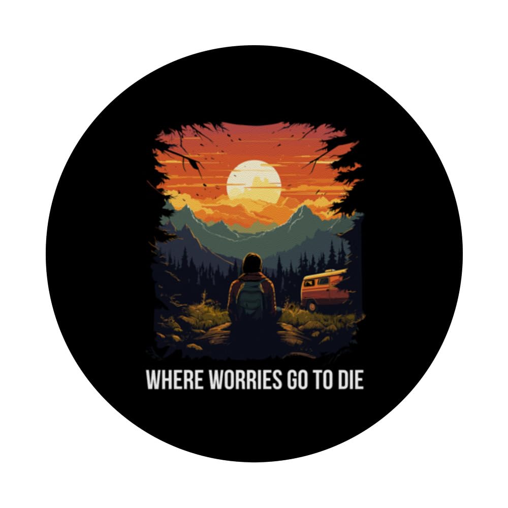 Where Worries Go to Die Sky Night Sunset Playground Camping PopSockets Swappable PopGrip, Black - Image 3
