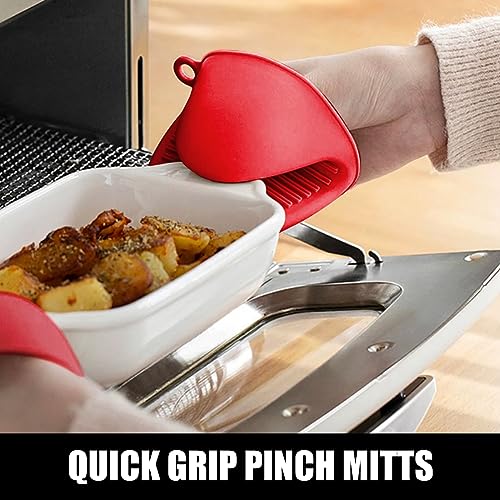 Rorecay 6pcs Oven Mitts and Pot Holders Sets for Kitchen, Extra Long Silicone Oven Gloves Heat Resistant 500 Degrees Non-Slip Potholders Hot Pads for Baking Cooking, Quilted Liner, Red by rorecay - Image 8