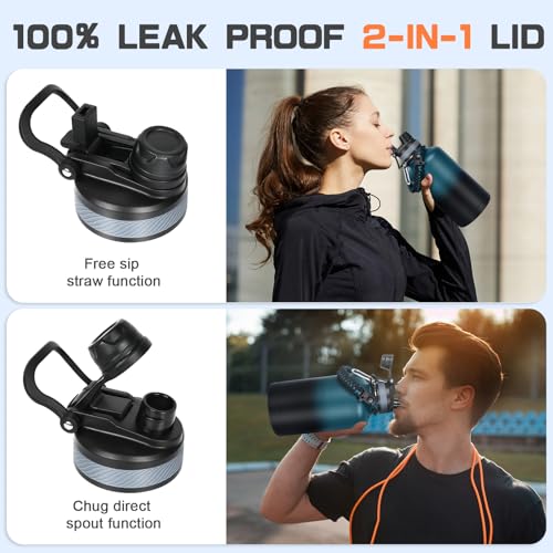 Image of GAZLEMHO Insulated Water Bottle 64 oz, Half Gallon Water Jug Cold 48H, BPA Free Stainless Steel Bottles with Straw /Chug 2-in-1 Lid, Bag, Paracord Handle, Silicone Boot, Sports Gym School Metal Flask